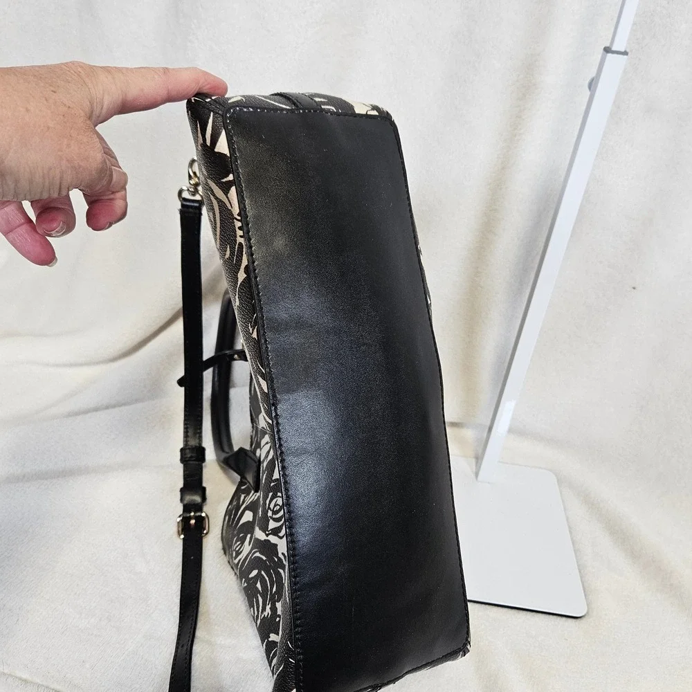Kate Spade‎ Rose Floral Print Satchel Black White Rachel Crossbody Bag